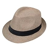 Giroir Fedora Hats for Men Women Short Brim Unisex Summer Beach Style 1920s Party Accessories (US, Alpha, Small, Medium, Beige)