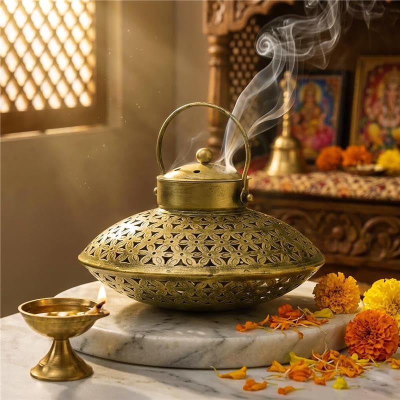 Image of Antique Handicraft Brass Traditional Home Decor Tabletop Cone Incense Burner|Brass Decoration Items for Home,Wall,Gifting,Dewali Decoration Yoga,Meditation,Spiritual Devotion (Only Degchi)