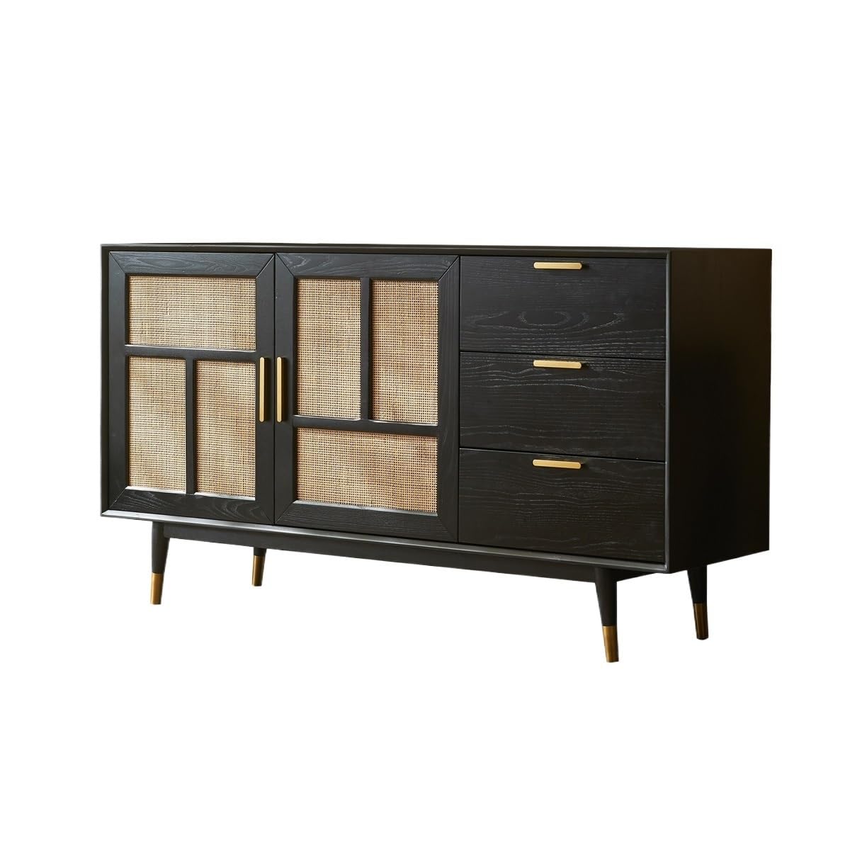 Küchenvorratsschrank Aufbewahrungsschrank aus massivem Rattan, Sideboard mit Schubladen, schwarzer Kaffeebarschrank, geeignet for Esszimmer, Küche, Eingangsbereich Buffetschrank Mit Stauraum