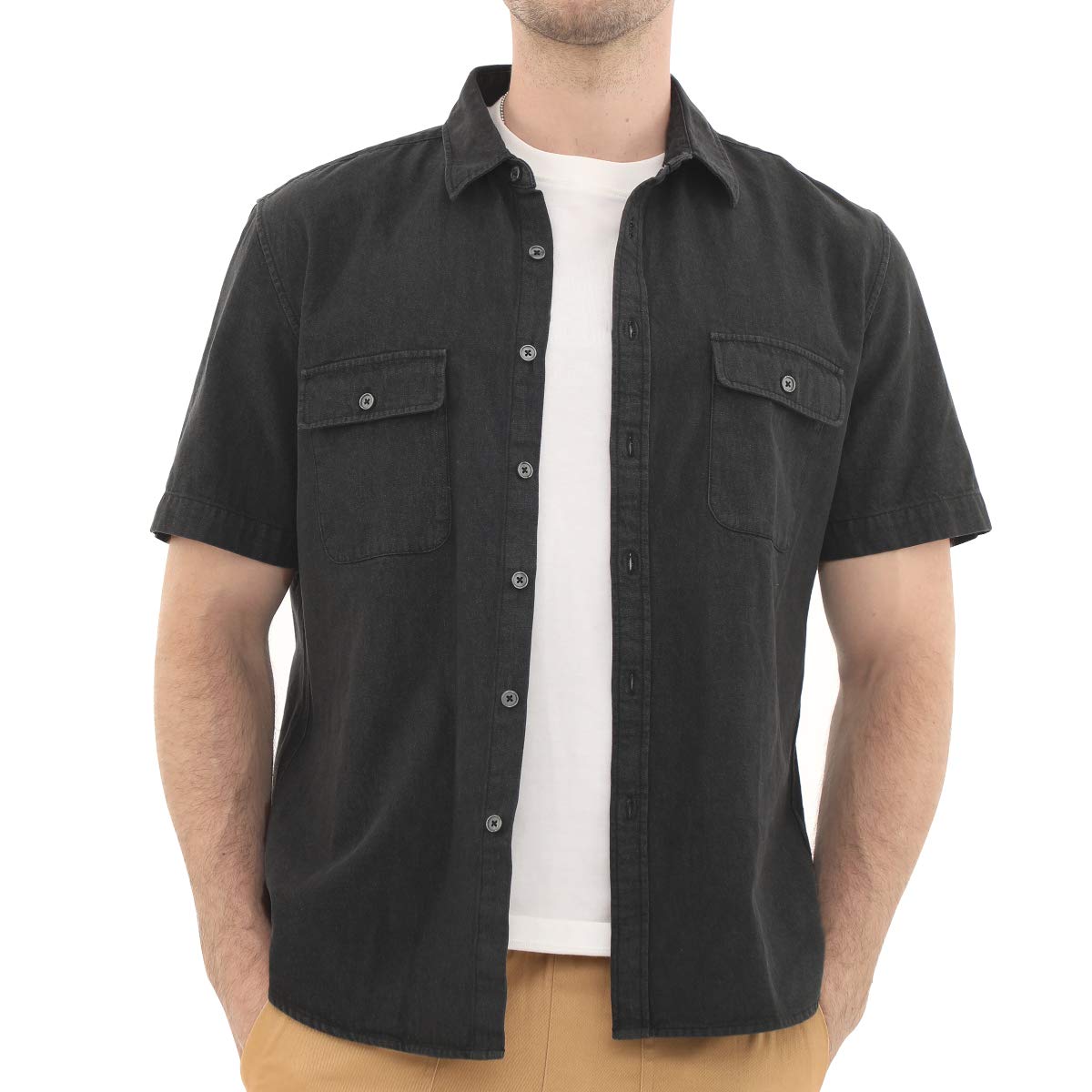 Dubinik®Camisa Hombre Manga Corta Camisa Hombre Manga Corta Vaquera Algodón Verano Botones Camisa Vaquera Hombre Manga Corta