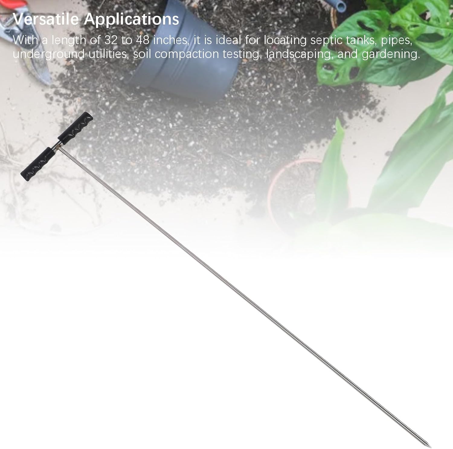 Stainless Steel Soil Probe Rod, 32 to 48 Inch Adjustable Ground Rod with T Handle for Locating Septic Tanking Underground Pipes Water Lines, Soil Sample Probes