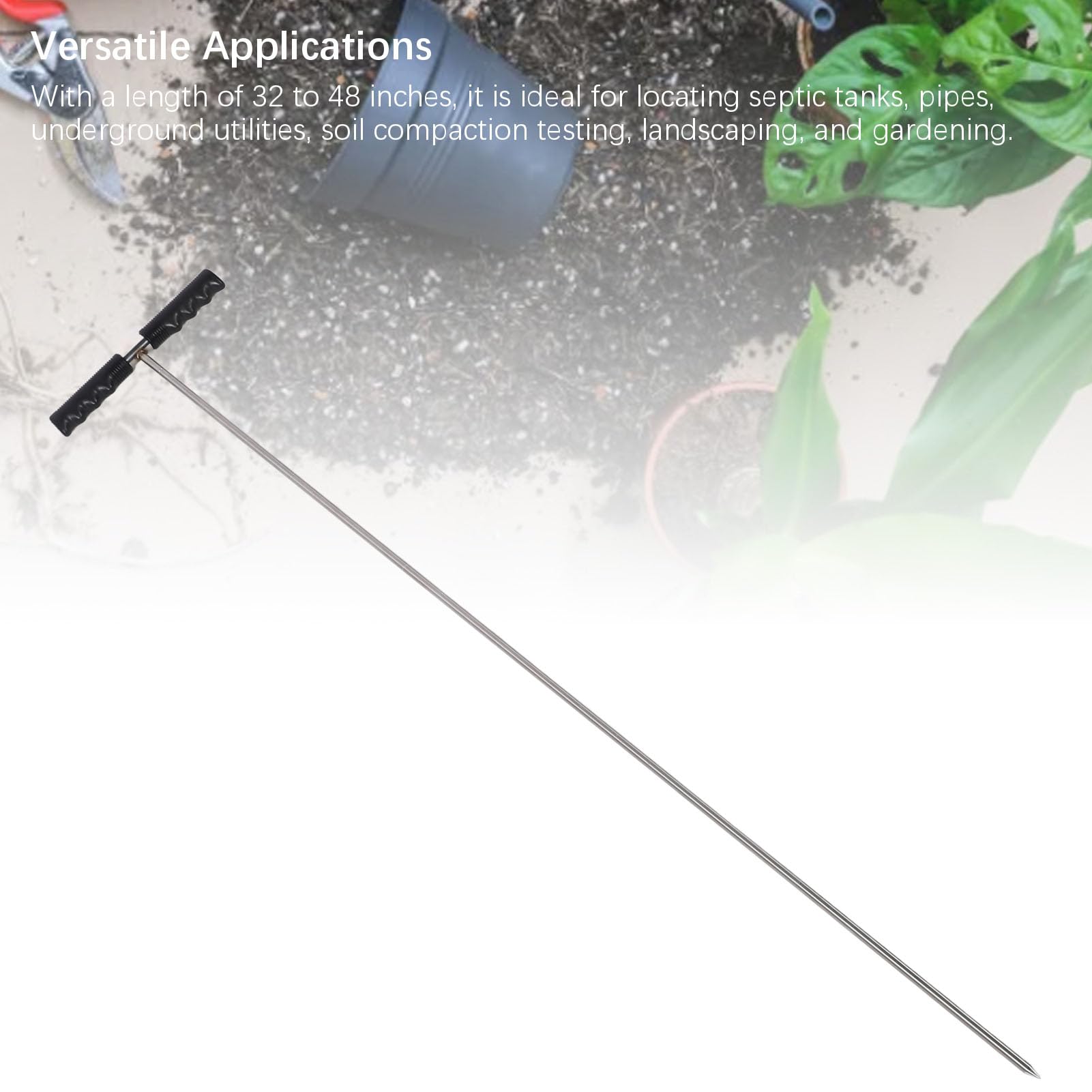 Generic Tale de Sonde de Sol, Sonde de Sol en Acier Inoxydable 32 à 48 Pouces Bielle de Sonde de Sol Réglable pour Localiser Les Tuyaux Souterrains, Conduites d'eau, Compactage