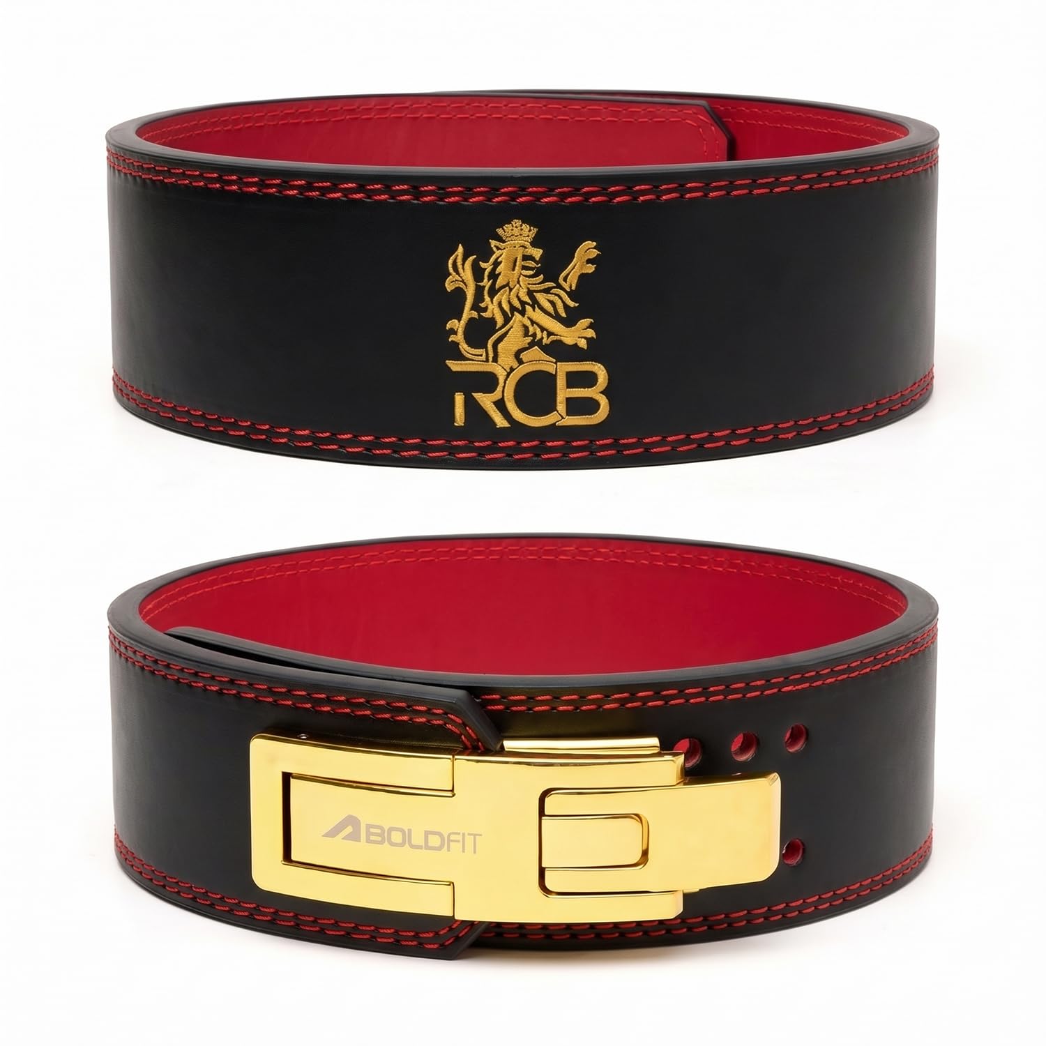 Boldfit x Royal Challengers Bengaluru Official Merchandise Weightlifting Belt with Lever Lock Buckle for Men & Women Workout PU Leather Powerlifting Gymbelt for Deadlift Squat Support Belt BlackRed S-picture-23