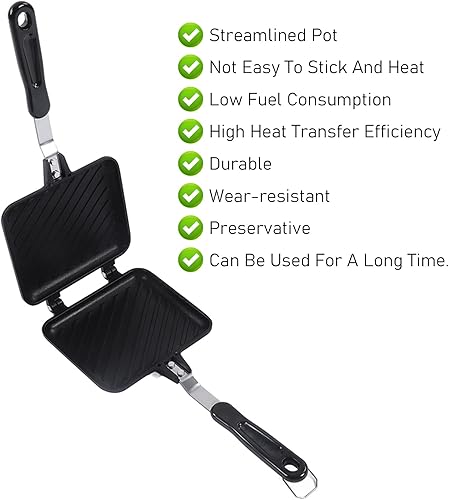 Miniatura 5 de Flat Bottom Nonstick Pan,Double Sided Frying Pan,Non Stick Coating Aluminum Alloy Waffle Maker Pot,with Dual Handles,for Sandwich Breakfast Panini