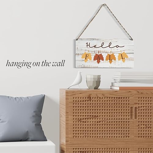 Miniatura 3 de Letrero de madera de otoño, 12 x 6 pulgadas, letrero de bienvenida para decoración de puerta delantera, arte de pared colgante, hojas de otoño,