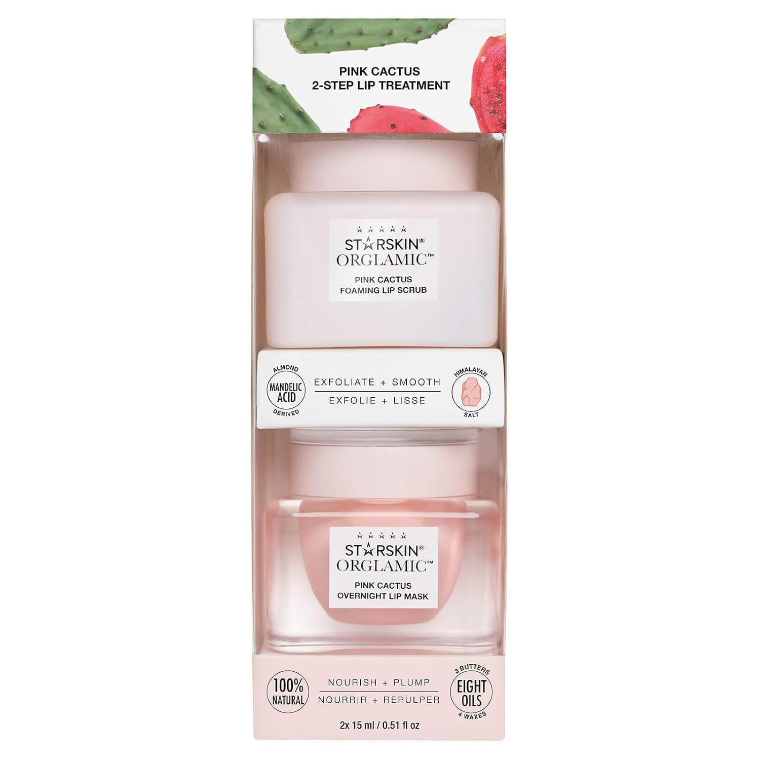STARSKIN Orglamic Pink Cactus 2-Stage Lip Balm Exfoliating & Nourishing Mask