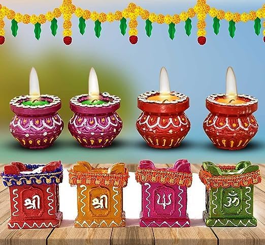 Bougies Diya sans odeur pour Diwali : 16 pièces en terre cuite évitant les coulées et maux de tête