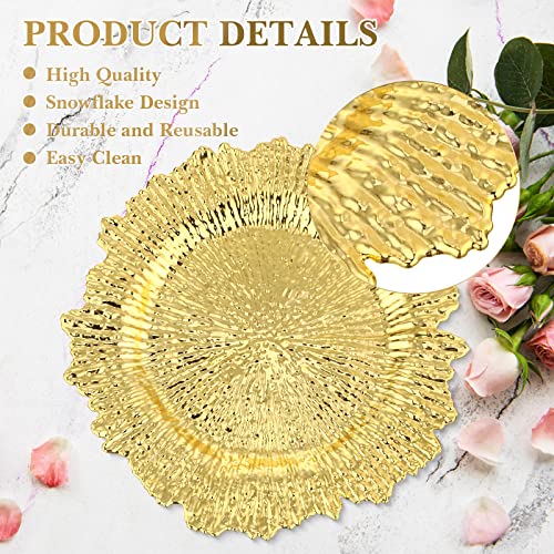 Mimorou 18 Pack Reef Charger Plates Plastic Snowflake Charger Plates Wedding Floral Decor for Christmas Dinner Wedding Party Event Supplies, 13 Inch(Gold) - Thumbnail 4