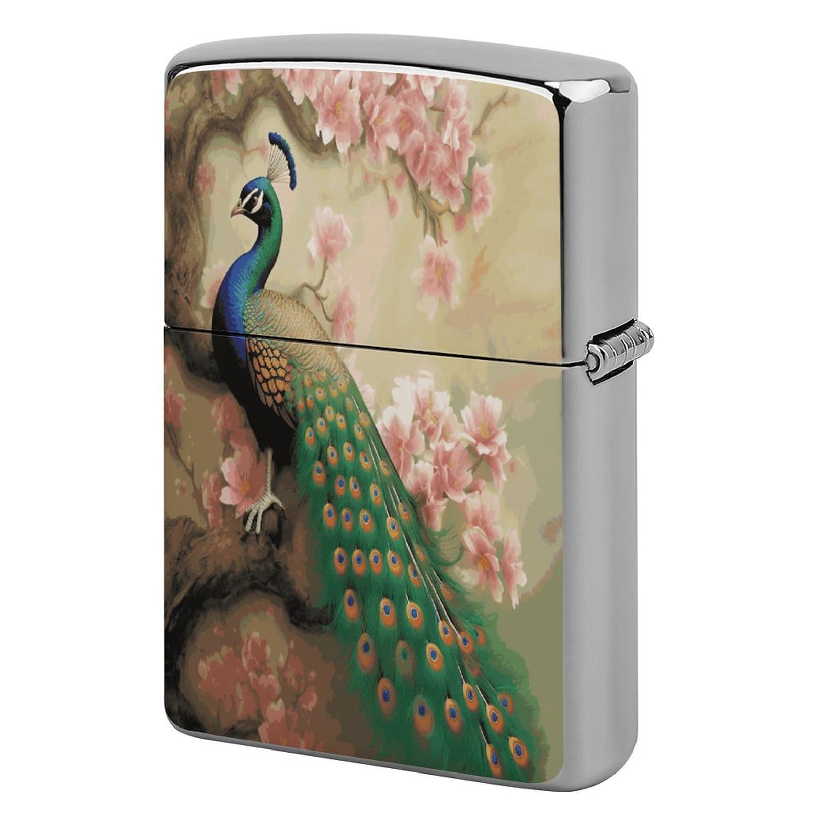 Fekiloot Style Oriental Peacock On Flower Tree Lighter Case Cover Metal Lighter Case