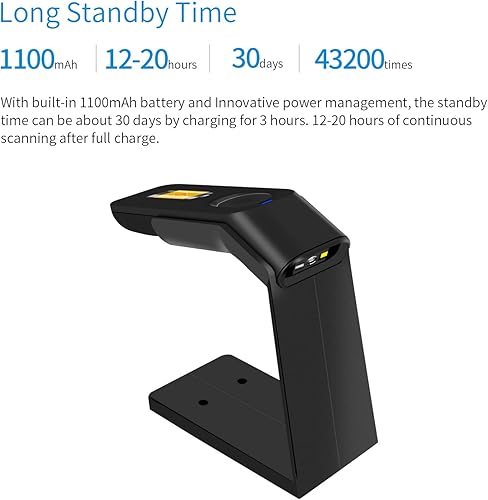 Miniatura 6 de Escáner de código de barras inalámbrico con soporte, compatible con Bluetooth, conexión inalámbrica y con cable de 2.4 GHz, todo en uno para