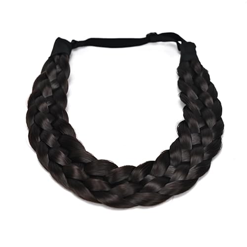 Miniatura 8 de Diadema trenzada de 5 hebras sintéticas, clásica, gruesa, elástica, para mujer, estilo bohemio, moderno, trenzado (marrón oscuro)