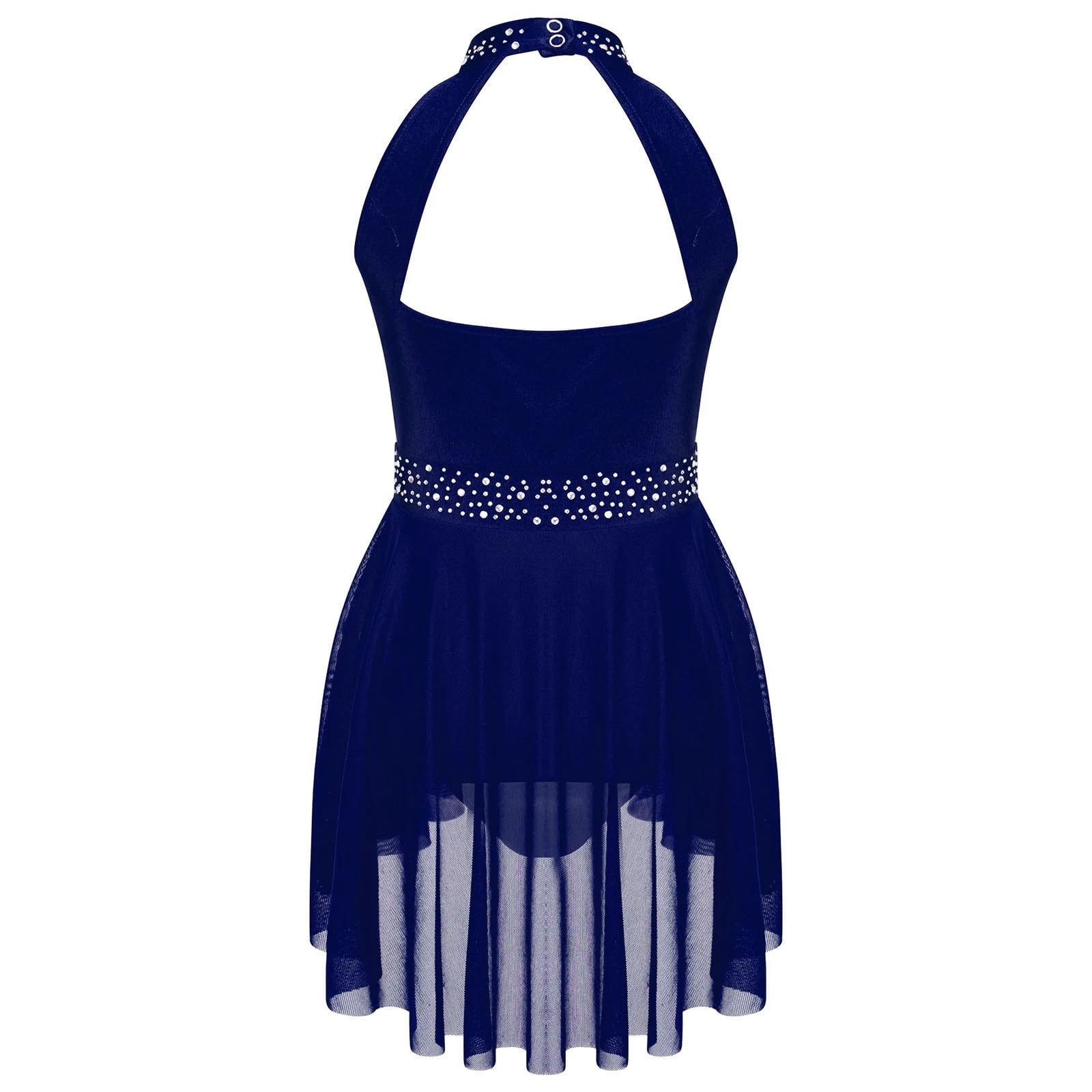 Gymnastikanzug Mädchen Tanzkleid Ballett Eiskunstlauf Neckholder Ärmellos Strass Gymnastik Trikot Kleid(Coffee,14)