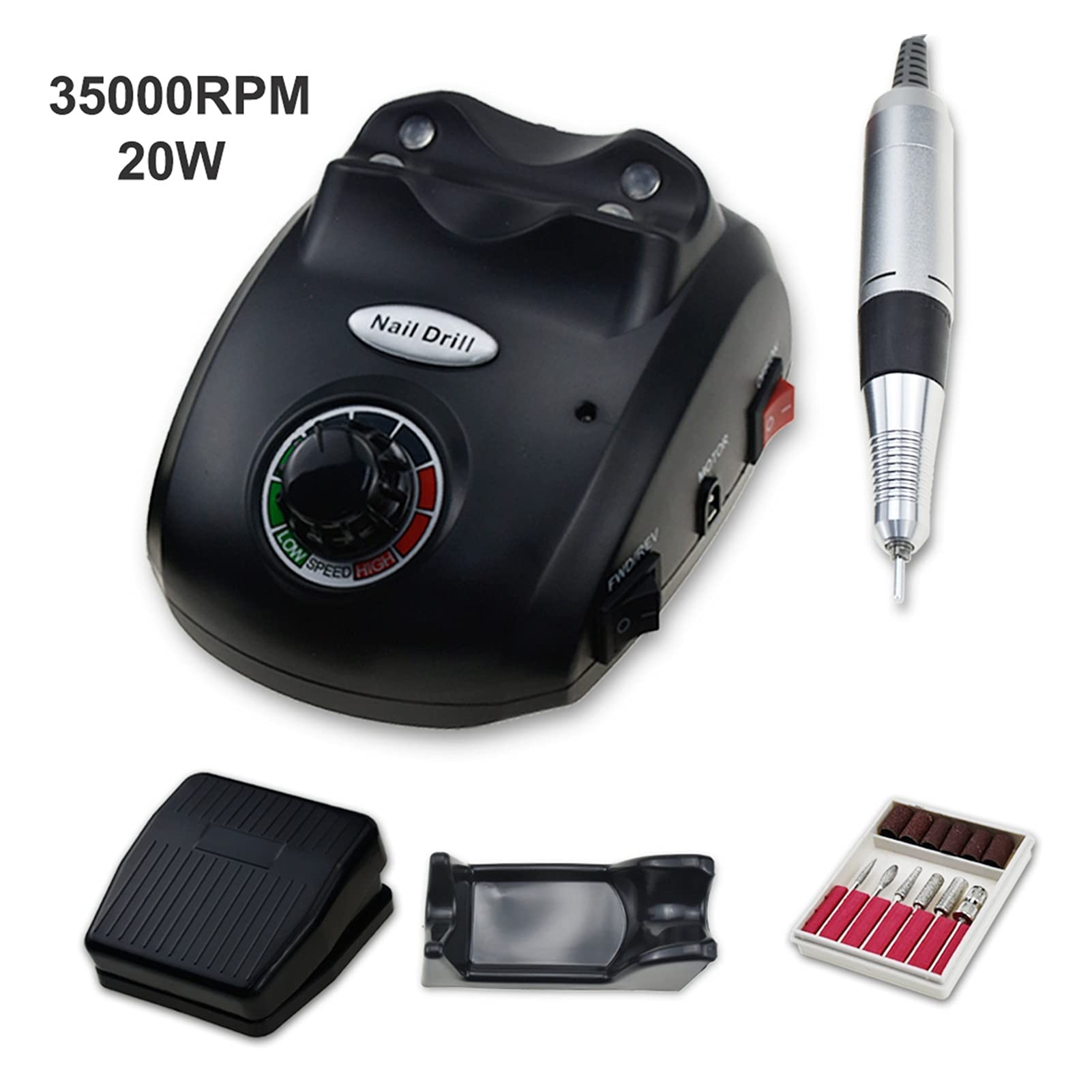 Taladro de uñas 20W 35000RPM Taladro de uñas Máquina de manicura eléctrica Máquina de Arte de uñas Equipo de aparatos Cortador de Lima de uñas eléctrico para Porta uñas