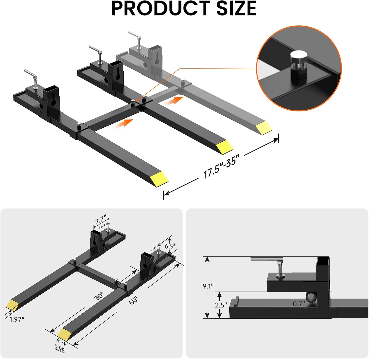 Clamp on Debris Forks to 60" Bucket, 2000 Lbs Capacity Heavy Duty Clamp on Pallet Forks Attachment for Skid Steer Tractor Loader, Lift Logs Lumber Hay Construction Materials