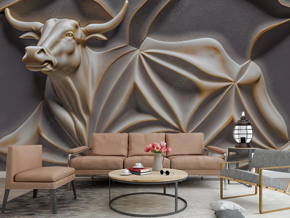 Papier peint intissé taureau pour grand salon moderne et décoration restaurant chic