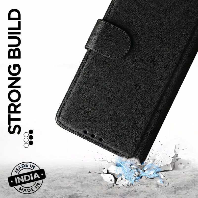Image of Cover for Vivo T5x 5G / Y51 Pro 5G / iQOO Z11x 5G, Wallet Style, Leather Finish, Magnetic Closure, Inbuilt Stand, Card Pocket (Black)