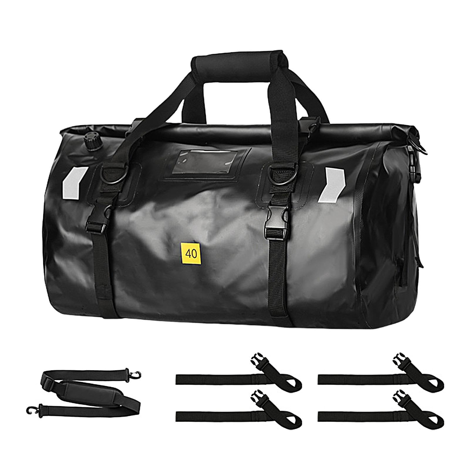 Motorradgepäck – 40 l wasserdichter Trockenrucksack – Outdoor-Reisegepäck | mit reflektierenden Streifen, trockene Reisetasche für Schwimmen, Camping, Reisen, Schwarz, Refer to description, Unisex