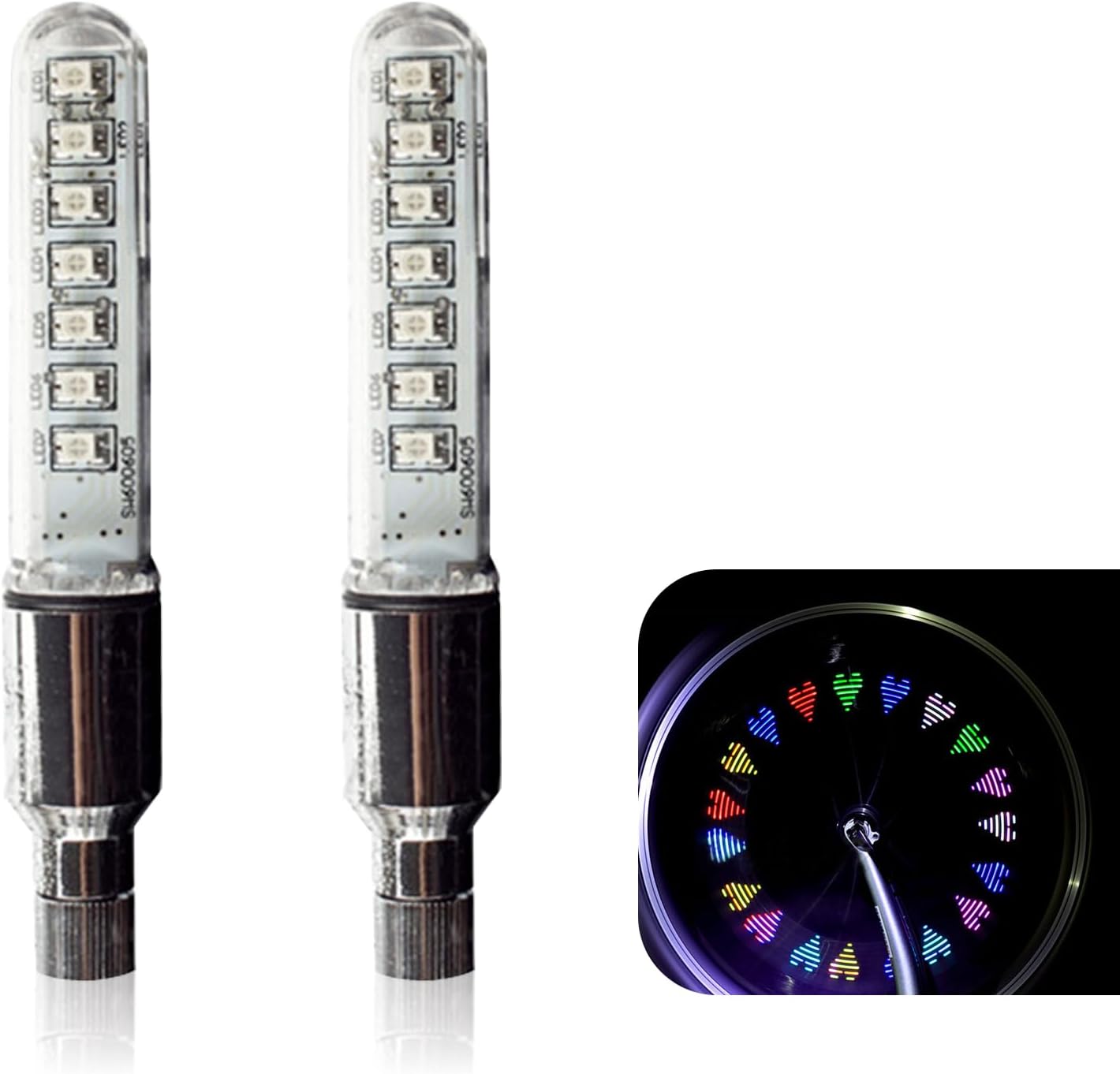 2 PCS Led Bike Wheel Lights, Waterproof Bike Spoke Lights, Multi-Patterned Change Neon Flashing Lamp Bicycle Tire Valve Stem Light (Multicolored)