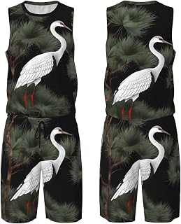 Japanese Crane & Pine Basketball Jersey for Men 2 Piece Basketball Uniform with Basketball Vest and Athletic Shorts