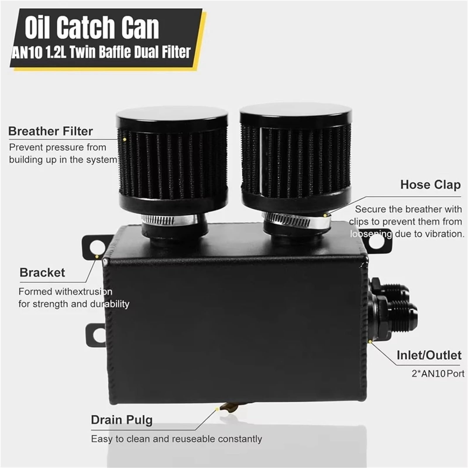 Zestawy do odzysku chłodziwa do samochodów 1.2L Podwójny Filtr Oleju Silnikowego Zbiornik AN10 Z Filtrami Powietrza Zbiornik Oleju Zbiornik Odpowietrzający(Black)