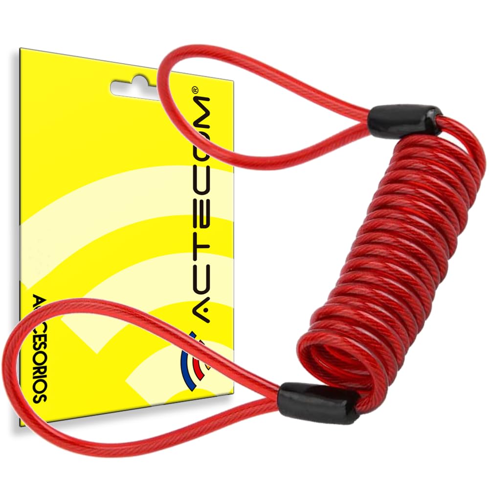 actecom Cable Enrollado para candado de Moto recordatorio para candados de Moto Espiral para Motos Cable para candado de Moto (Rojo)
