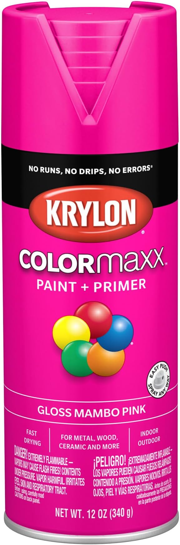 Krylon K05528007 COLORmaxx Spray Paint and Primer for Indoor/Outdoor Use, Gloss Mambo Pink, 12 Ounce (Pack of 1)