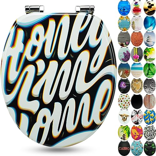 SANFINO® Premium WC Sitz mit Absenkautomatik – hochwertige Toilettendeckel aus Holz, viele bunte Motive, hoher Sitzkomfort, einfache Montage inklusive Montageanleitung – Honey I'm Home