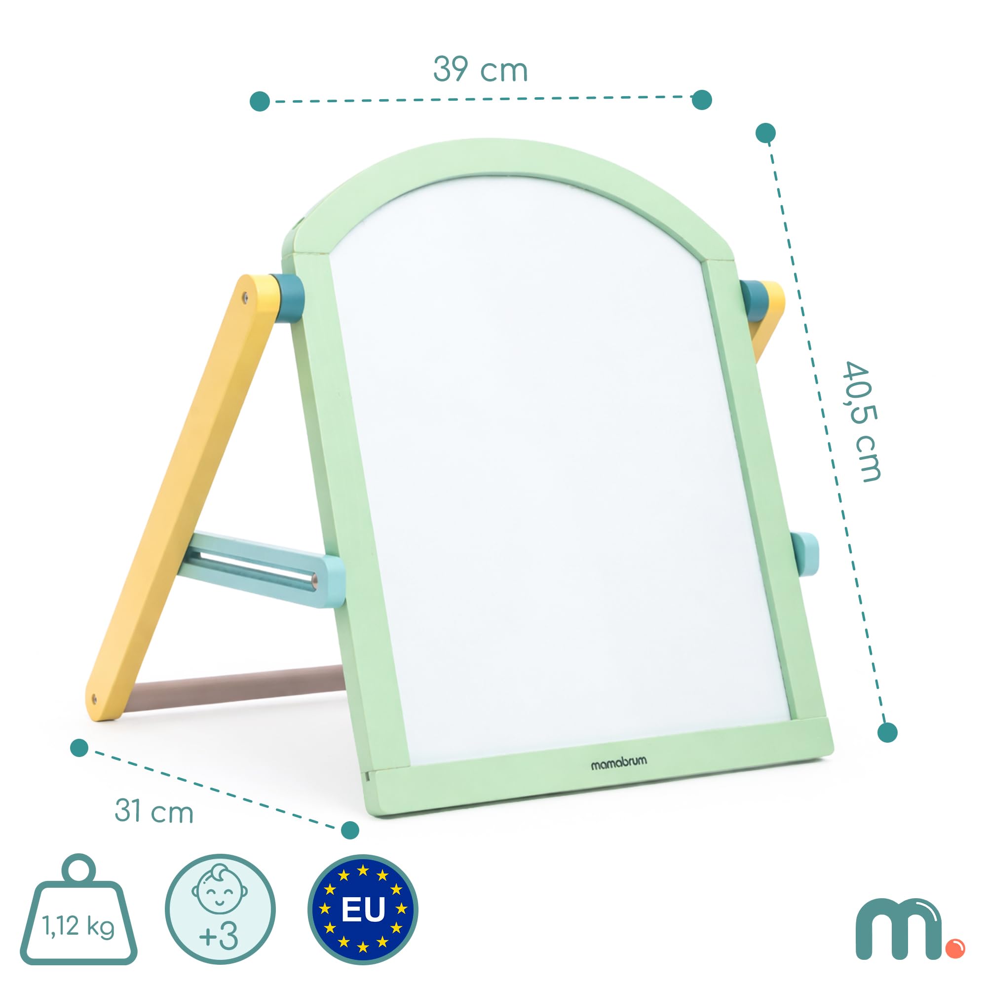 Mamabrum Doppelseitige Kinder Holztafel 2in1 Magnettafel Kreidetafel mit Ständer klappbar Lerntafel mit Zubehör zum Schreiben Malen für Kinder ab 3 Jahren