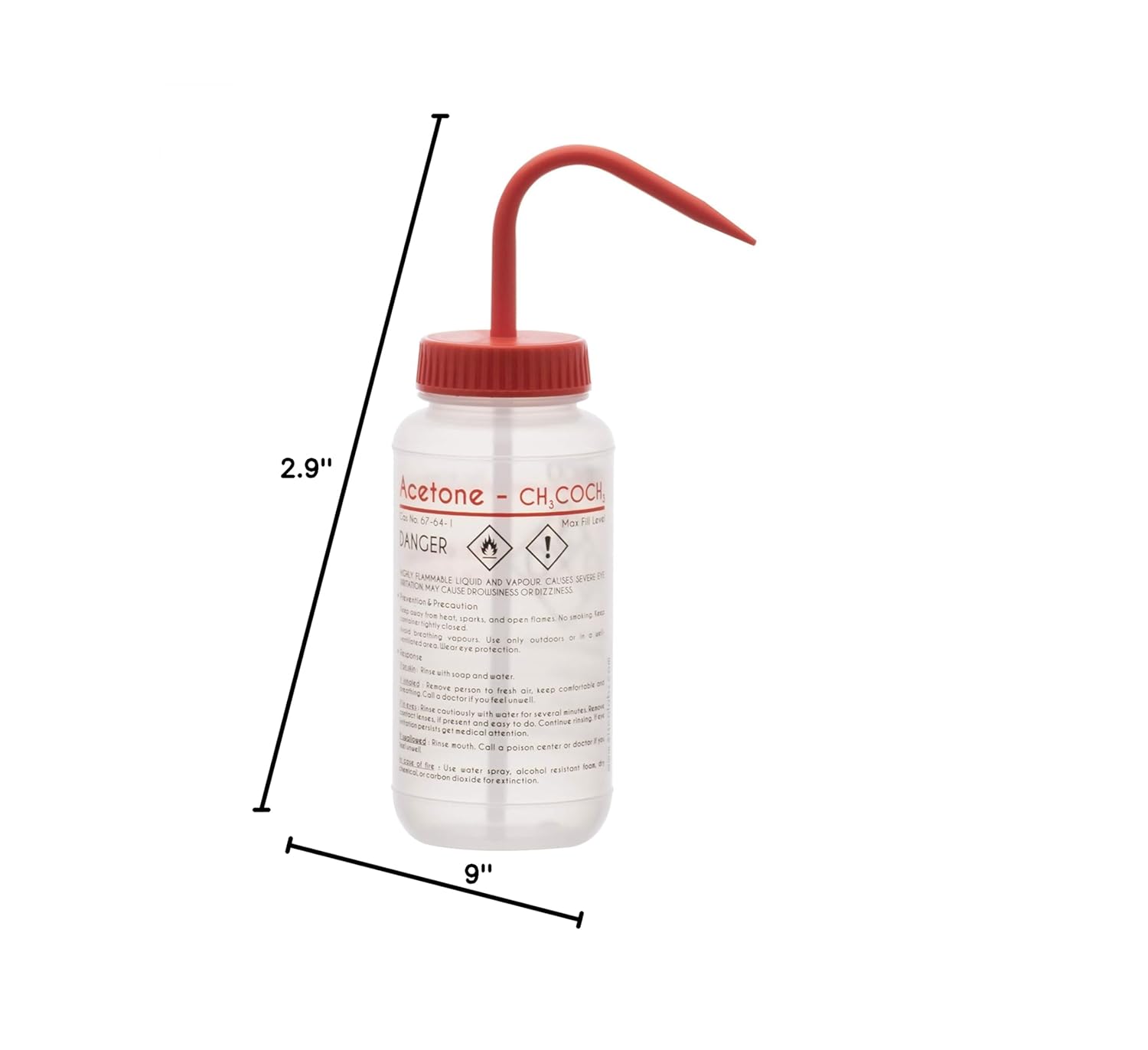 EISCO 6PK Wash Bottle for Acetone, 500ml - Labeled with Color Coded Chemical & Safety Information (2 Color) - Wide Mouth, Self Venting, Low Density Polyethylene Labs