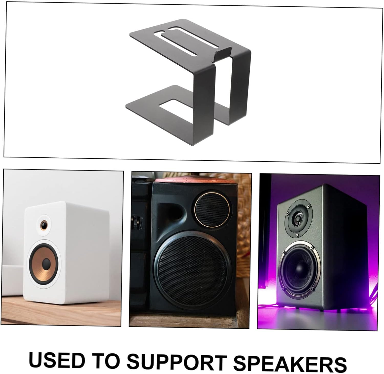 Kisangel Black Desktop Speaker Stand Universal Metal Speaker Bracket 1-Piece Compact Holder