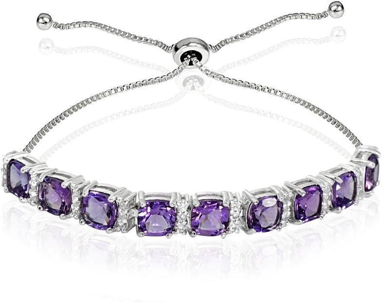 B. BRILLIANT Sterling Silver Genuine and Created Gemstone & White Topaz Cushion-Cut Adjustable Bracelet for Women