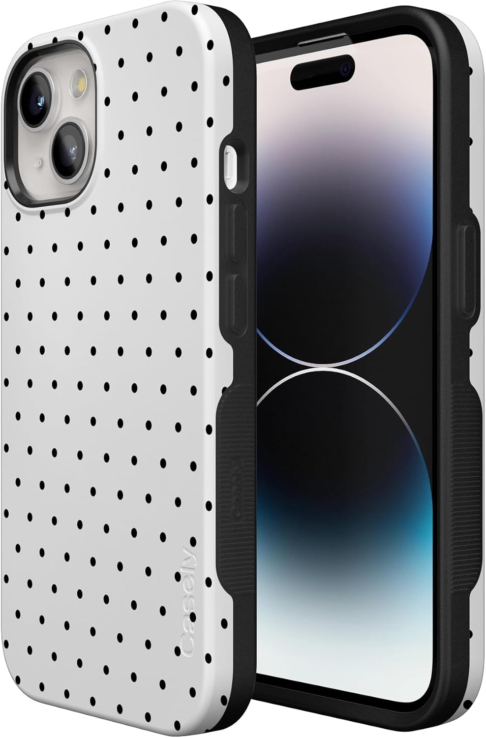 Casely iPhone 15 Case | On the Dot | White Polka Dot | Bold Protective Design | Compatible with MagSafe