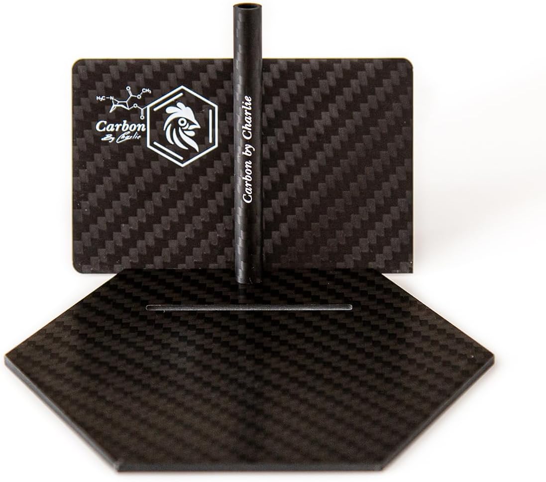 Carbon Fiber Mini Plate Set with Heated Base, Card and Mini Tube, 3K Twill Carbon Fiber Tray Kit, Compact Presentation Plate, White Print