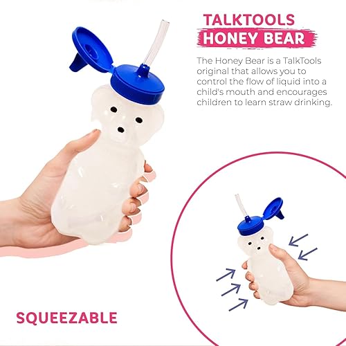 Miniatura 7 de TalkTools Honey Bear - Vaso con popote para bebés, sin BPA, botellas para terapia de grado alimenticio para entrenamiento del habla y alimentación,