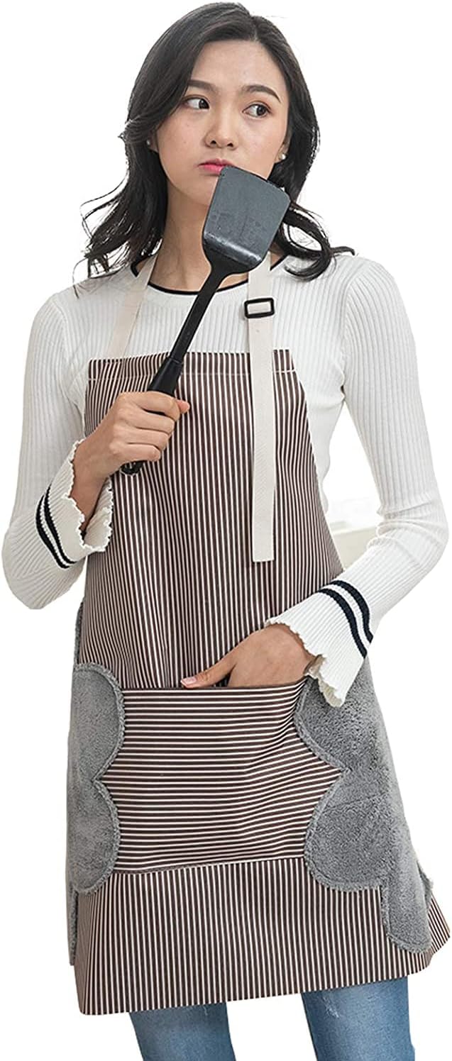 NILKANTHยฎ Adjustable Bib Apron for Women Waterproof Kitchen Cooking Apron with Pocket-2 Side Coral Velvet Towels