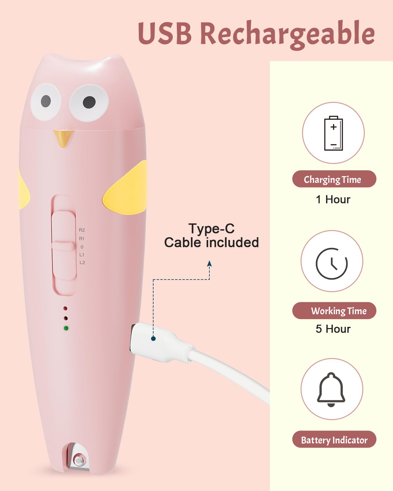 Lictin Tagliaunghie Elettrica per Neonato,Tagliaunghie 15 in 1,tagliaunghie elettrica sicura per bambini,set per manicure con 10 testina di affilatura e luci LED per neonati o adulti(Rosa)