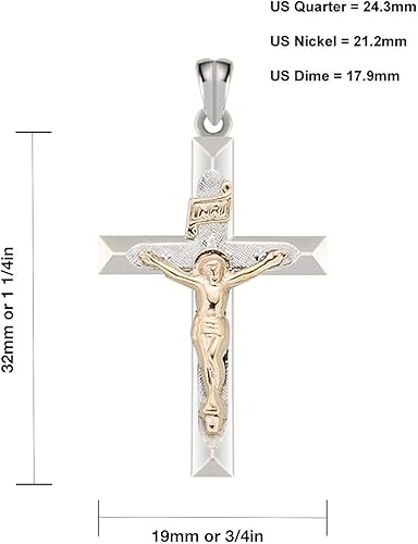 Miniatura 3 de US Jewels Colgante de cruz de crucifijo de plata de ley 925 maciza y oro de 14 quilates, 1.260 in, Plata esterlina