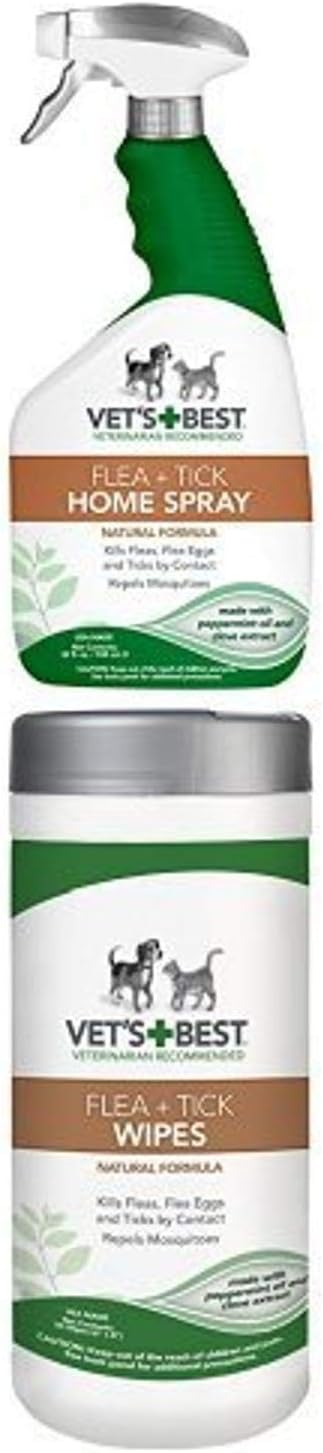 Vet's Best Natural Flea + Tick Home Spray, 32 oz with Vet's Best Flea and Tick Wipes for Dogs & Cats, 6x8 in, 50 Wipes : Pet Supplies