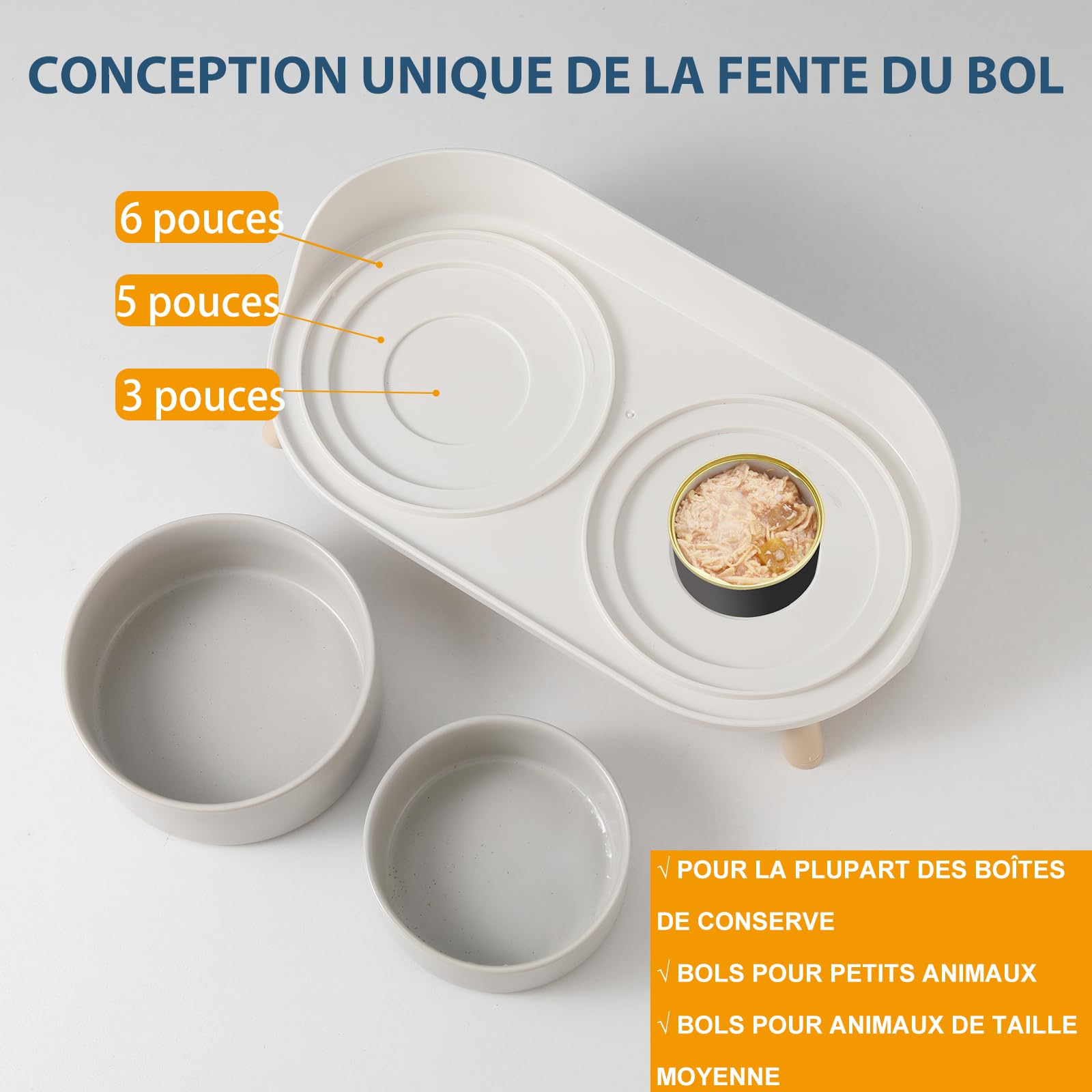 Double Gamelle Chat Surélevée en Céramique - Gamelle pour Chat avec Support Antidérapant - Bols pour Eau et Nourriture, Anti-Éclaboussures, pour Chiots et Petits Chiens - 2 x 320 ML - Gris