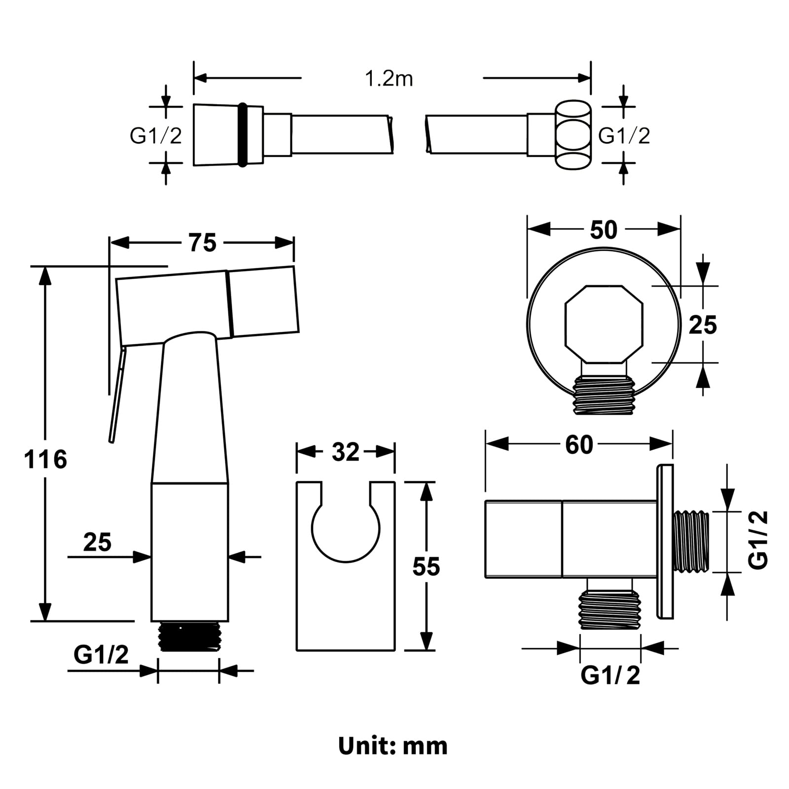 Lavatrice Per Pannolini In Acciaio Inox, Con Potente Ugello A Parete | Tubo Flessibile In Pvc Da 1,2 Metri, Impugnatura Ergonomica, Set Da Bagno (Black)
