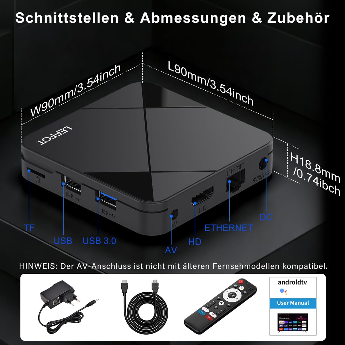 4K UHD Android 14.0 TV Streaming Box 2026, 2GB RAM + 16GB ROM | IP-TV Box Mit Sprachsteuerung, 2.4G/5G WiFi 6, BT 5.4, USB 3.0, 100M Ethernet, HDR10, RK3518 Quad-Core A53