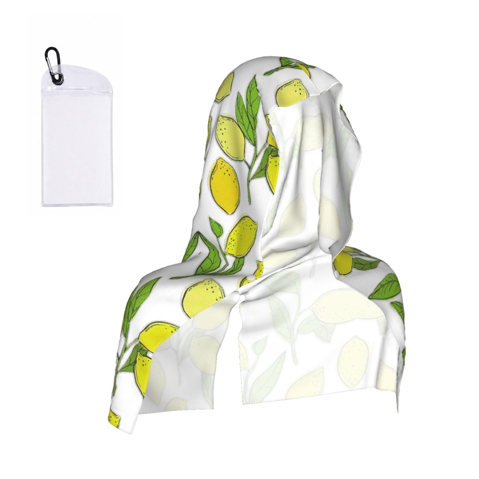 DUWAA Yellow Fresh Lemons Print Cooling Hooded Sports Towel, 30×60cm Quick Drying Summer Cool Head Wrap For Neck And Face