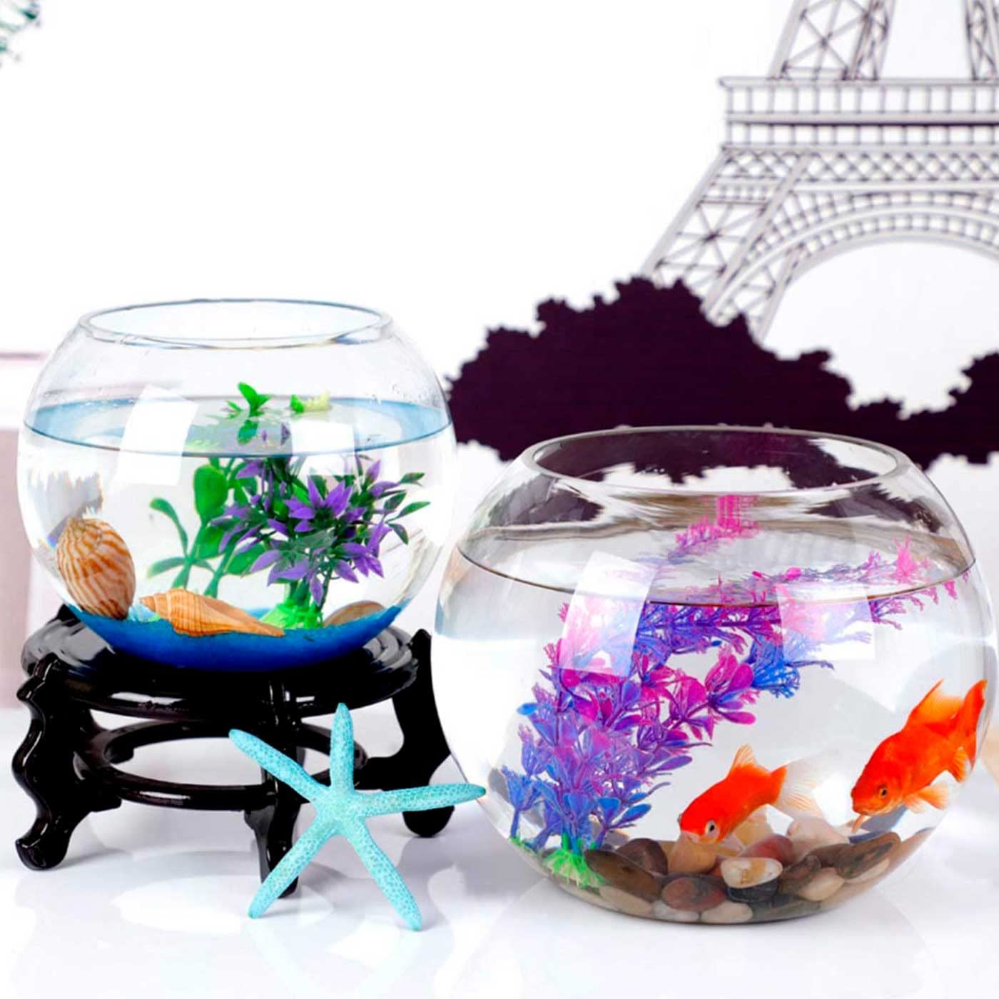 Acan Tradineur - Pecera Redonda de Cristal, Acuario esférico, Globo pequeño para Peces, Mascotas, decoración de Interior, hogar (Transparente, 20 x 16 cm)