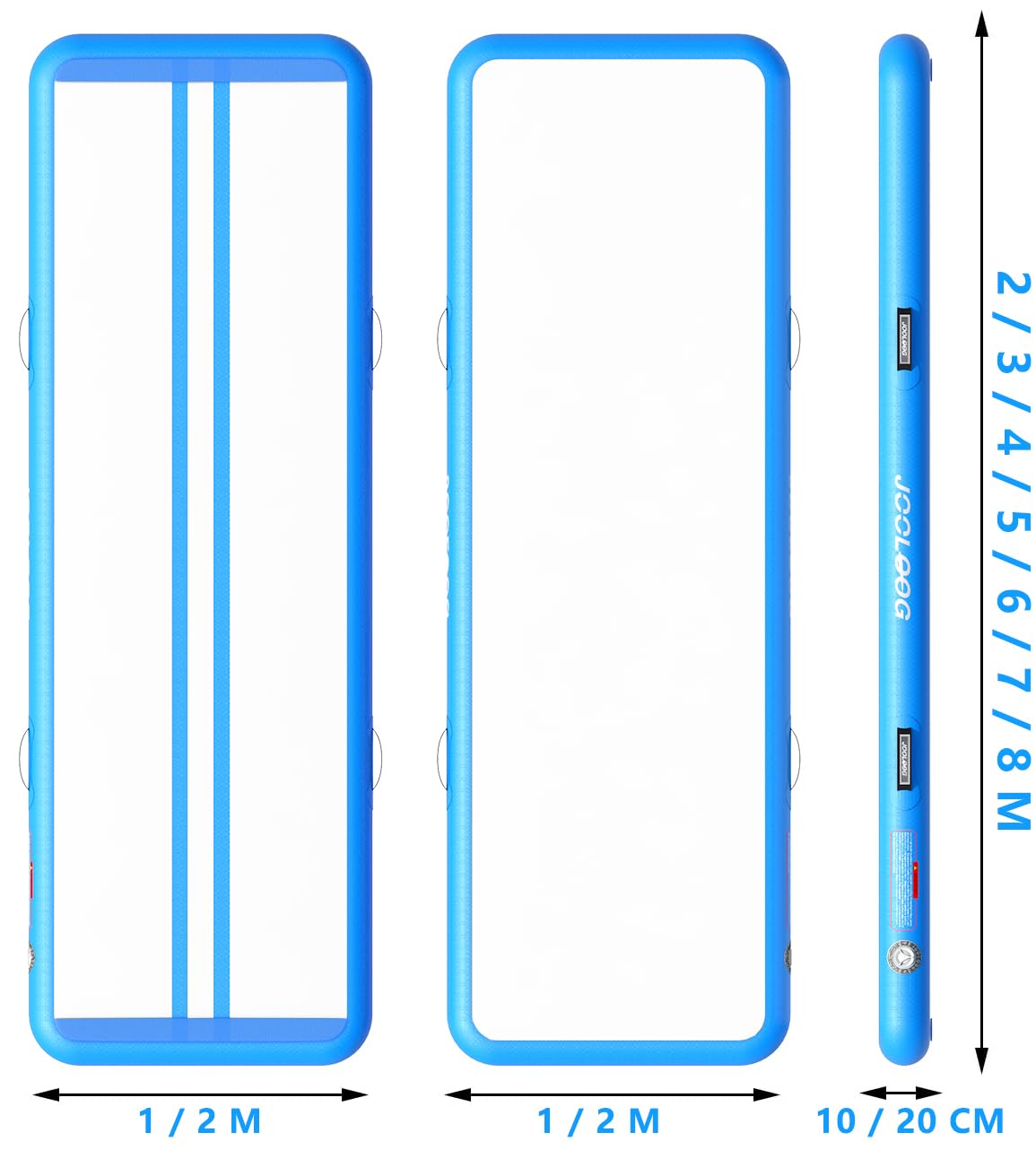 Aufblasbare Gymnastikmatte 2-8m Turnmatte, 10/20cm Dicke Air Matte mit Pumpe, Tumbling Matten für Yoga, Fitness, Zuhause & Garten