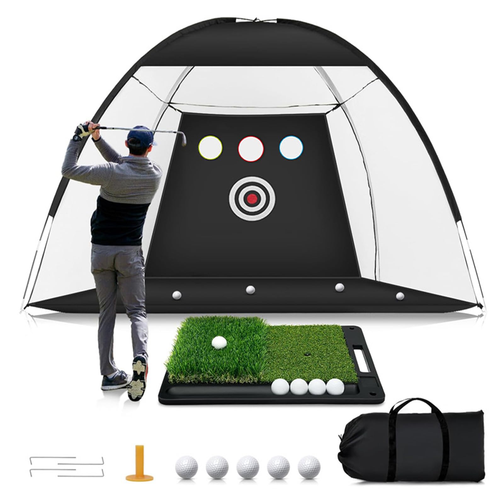 Red de Entrenamiento de Swing de Portátil, Juego de Red de Malla Resistente de 10 Pies con Tapete de Práctica, Ideal para Patio Trasero y Viajes