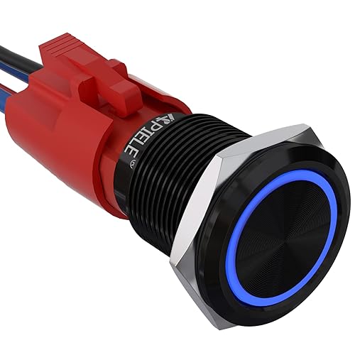 APIELE Interruptor de botón de bloqueo de 10 amperios y 0.748 in, 12 V, SPST, LED, impermeable, carcasa negra, redonda, autobloqueante, 1NO (carcasa