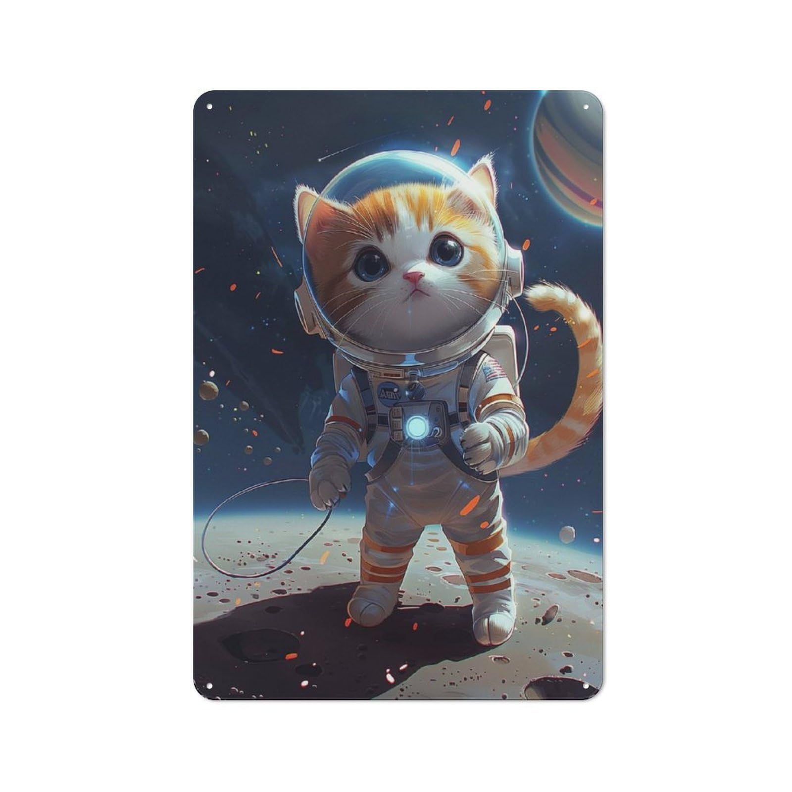 Junmoney Astronaut Space Cat Loft Style Metal Wall Sign 30X20cm Featuring Studio Wall Art For Loft, Studio, Office Or Creative Room