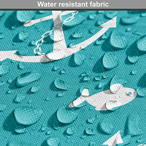 Image of Lunarable Nautical Fabric by The Yard, Ocean Creatures Silhouettes Fish Starfish Helm on Vivid Background Sailing Theme, Decorative Fabric for Upholstery and Home Accents, 3 Yards, White Teal