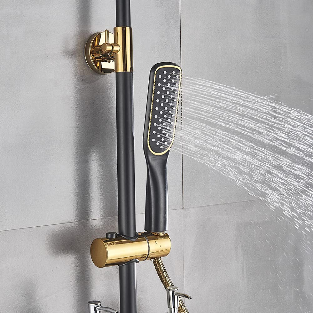 Rubinetto per Bagno, Doccia a Pioggia, Miscelatore per Vasca da Bagno a Parete, Set di rubinetti per Bidet, Nero Opaco, Oro Opaco A