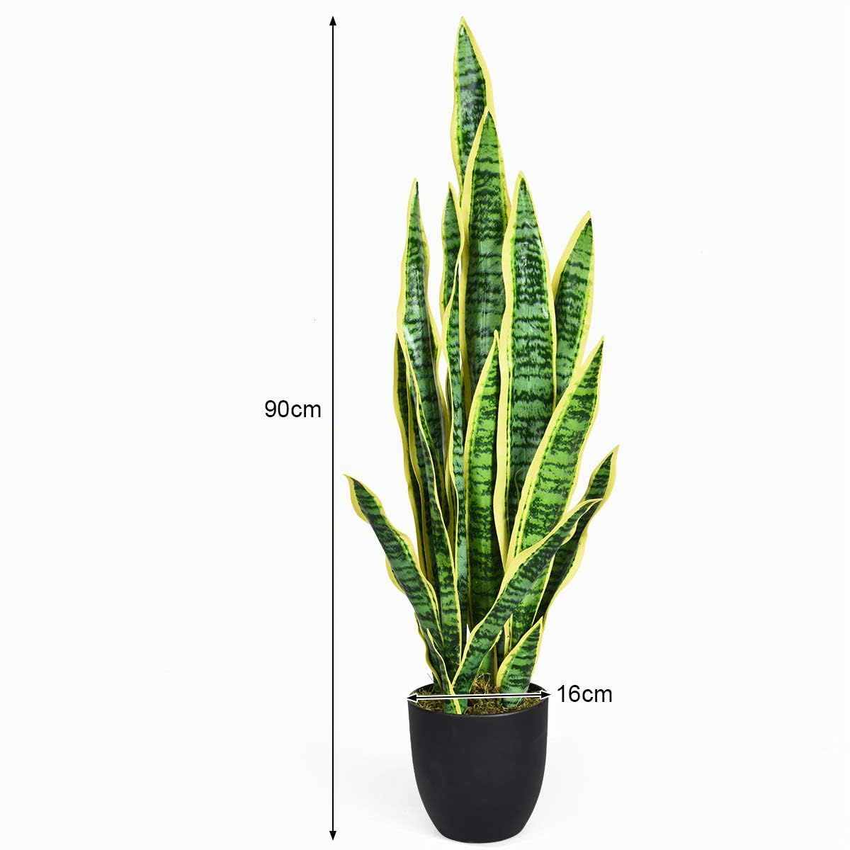 COSTWAY Plante Artificielle Déco. Interieur Sansevieria Trifasciata Bord Jaune avec Pot et 20 Feuilles Vert Arbre/Fleur Artificielle - H 90 CM pour Décoration Magasin, Bureau,Jardin,Extérieur